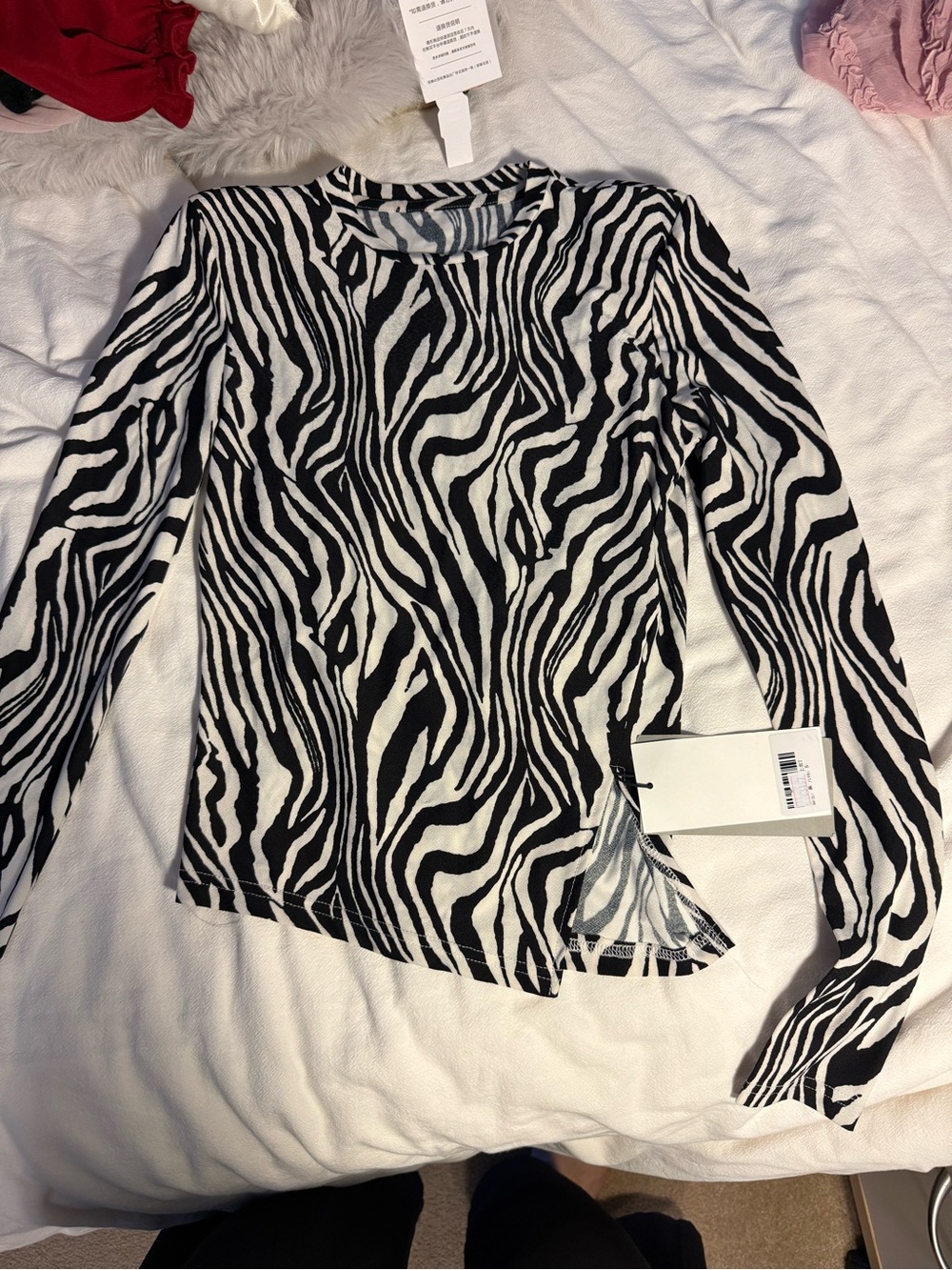Zebra Print Long Sleeve Top - Black & White